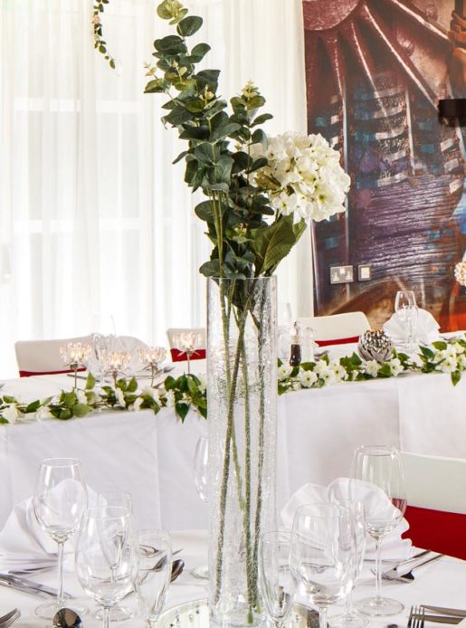 floral table center at a wedding breakfast at Holiday Inn Darlington North